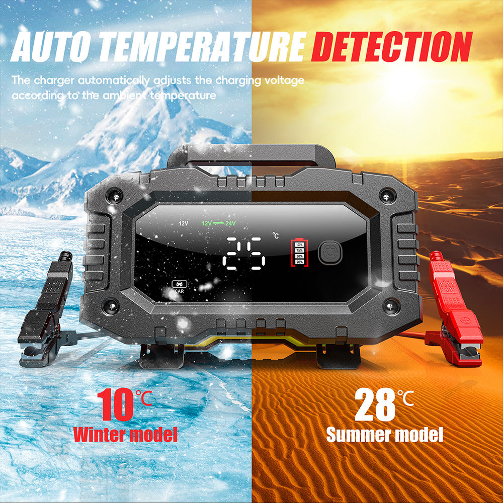 NOEIFEVO 10A Bilbatteriladdare, 12V 24V LiFePO4 Laddare, Batteriladdare, Fordonsladdare, intelligent batteriladdare med temperaturkompensation för personbilar, lastbilar, motorcyklar, gräsklippare.