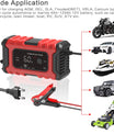 NOEIFEVO 6A Bilbatterilader, 12V Smart Fuldautomatisk Bilbatterilader med Temperaturkompensation til Bil, Lastbil, Motorcykel, Plæneklipper, Båd, Marinebatterier