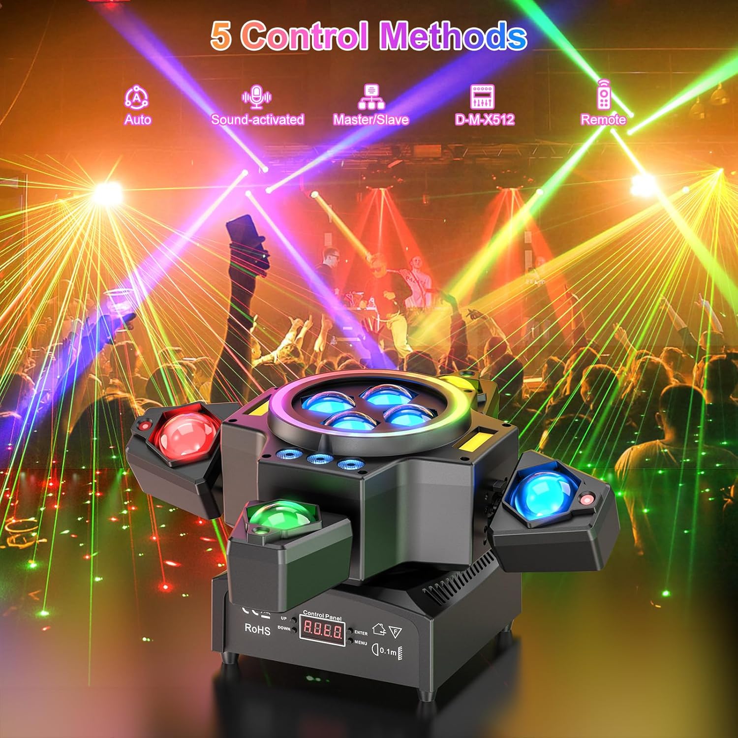 120W lavavalo 4-in-1 RGBW moving head -efekti, laservalo, heijastin, juhlavalaisin kaukosäätimellä Discoon, DJ:lle, baariin, syntymäpäiväjuhliin