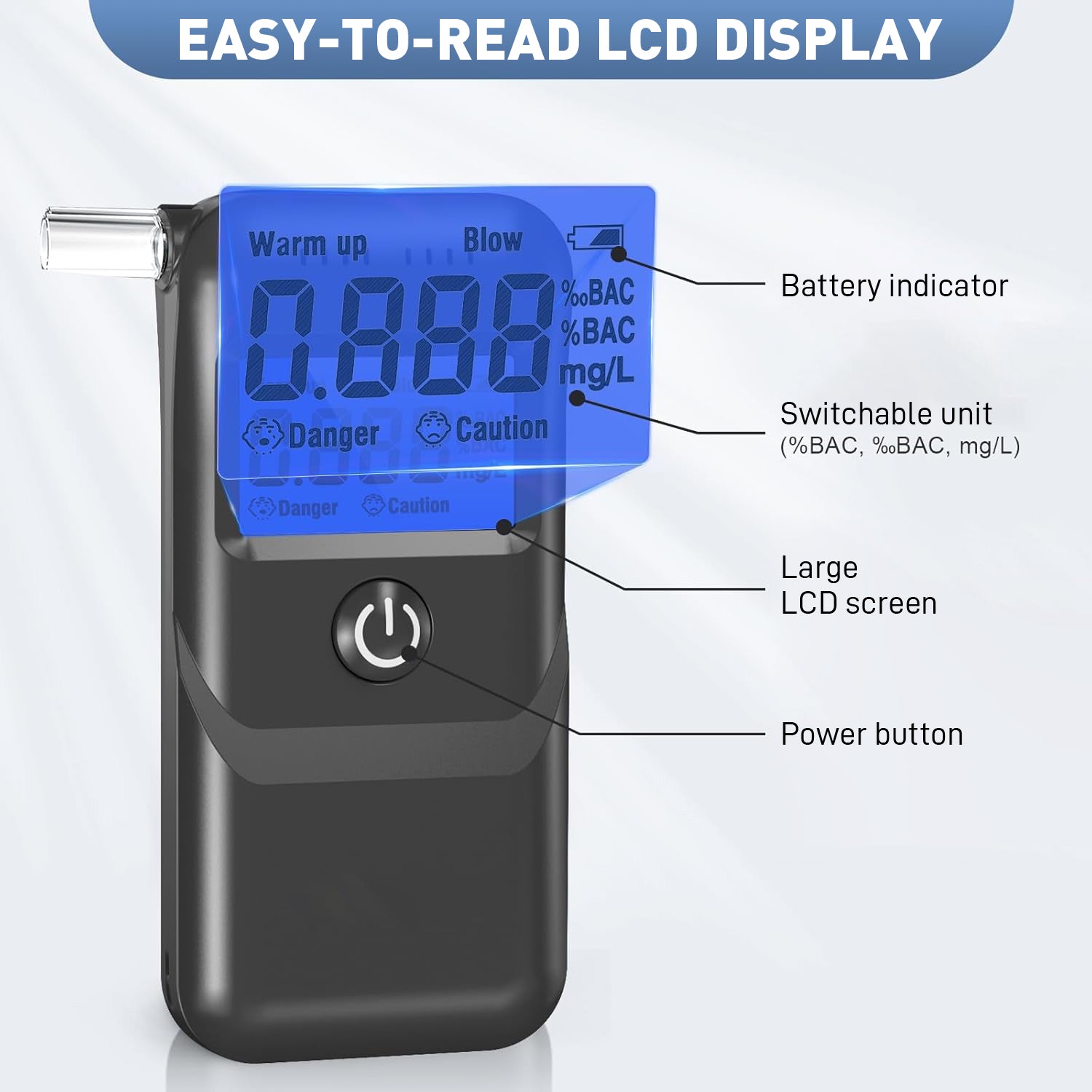 NOEIFEVO Alkotester, Professionell Alkometer med Digital Blå LCD-skärm, Andningsalkoholtestare med Hög Precision för Personligt och Professionellt Användande Hemma.