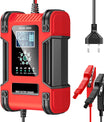 Auto acculader, 12V 12A / 24V 6A loodzuur AGM LiFePO4 acculader, voertuiglader, 7-traps slimme acculader met LED-display voor auto's, vrachtwagens, motorfietsen, grasmaaiers