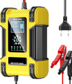 Auto acculader, 12V 12A / 24V 6A loodzuur AGM LiFePO4 acculader, voertuiglader, 7-traps slimme acculader met LED-display voor auto's, vrachtwagens, motorfietsen, grasmaaiers