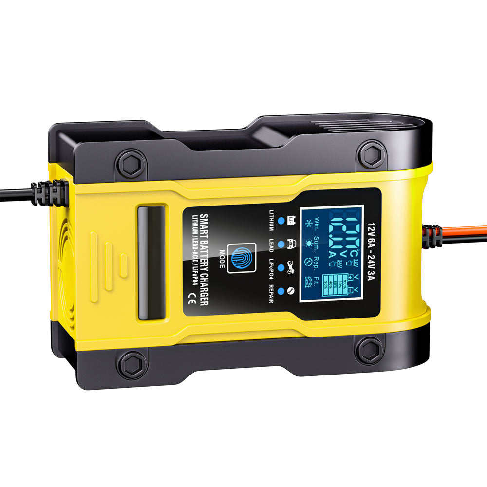 12V 6A / 24V 3A Auto- en motoracculader, intelligente multifunctionele reparatielader met temperatuurdetectie voor loodzuur-, AGM-, gel-, deep cycle-, lithium- en LiFePO4-accu’s