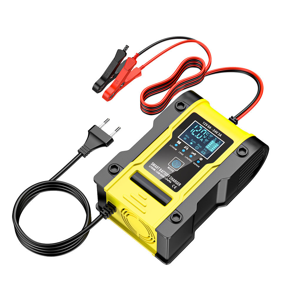 12V 6A / 24V 3A Auto- en motoracculader, intelligente multifunctionele reparatielader met temperatuurdetectie voor loodzuur-, AGM-, gel-, deep cycle-, lithium- en LiFePO4-accu’s
