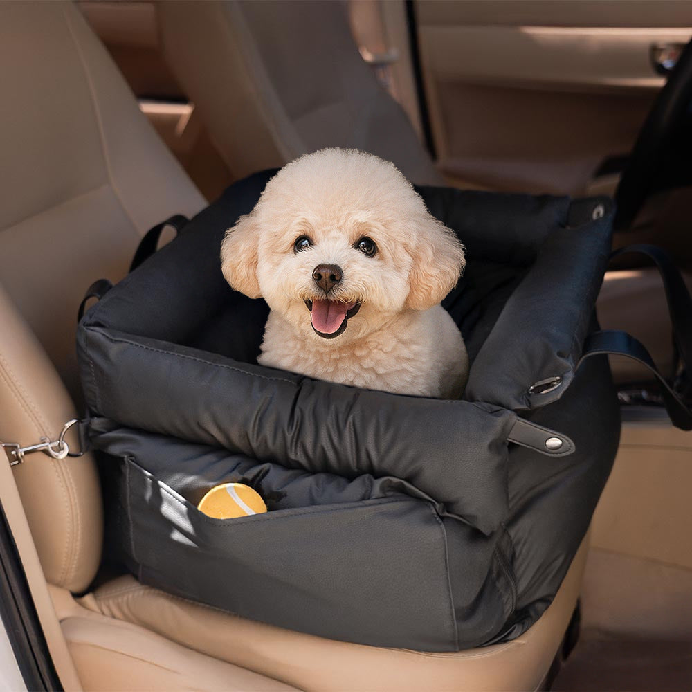 NOEIFEVO Leder-Auto-Hundebett für kleine und mittelgroße Hunde bis 17 kg, wasserdichter, waschbarer erhöhter Sitz für Reisen und den Heimgebrauch, tragbar und sicher
