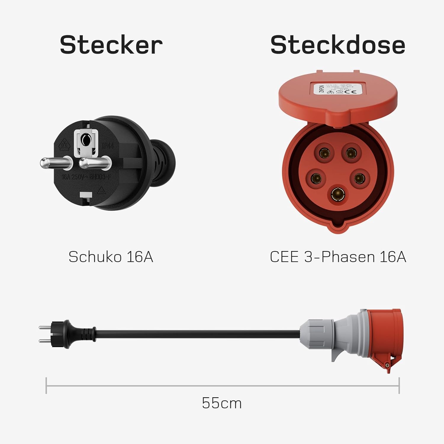 NOEIFEVO EV-latauslaiteadapterisarja 11KW kannettavalle seinälle/EV-latauslaitteelle/latausasemalle CEE punainen 32A / CEE sininen 16 A / 230V kotipistoke