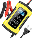 Caricabatterie per auto e moto 12V 6A, caricabatterie intelligente multifunzionale con rilevamento della temperatura per batterie al piombo-acido AGM, Gel e cicli profondi.