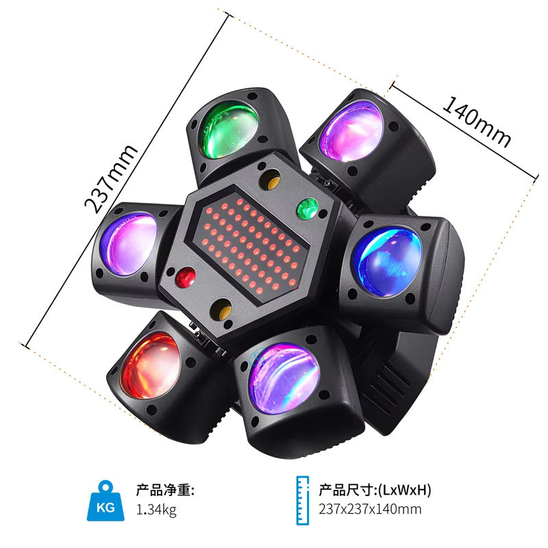 80W RGBW LED Moving Head Partylicht, 4-in-1 Mini Sechsarmiger Beam Strobe Effekt, DJ Bar Bühnenbeleuchtung mit Fernbedienung, DMX 512 Unterstützung