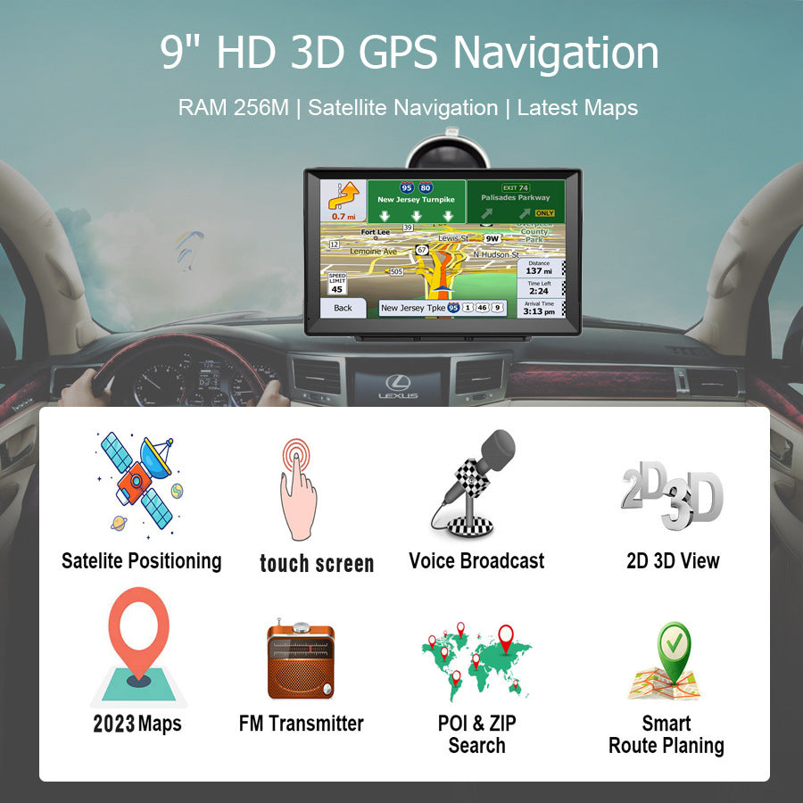 NOEIFEVO XT90 GPS-navigatie, 9-inch touchscreen met Europakaarten, 8GB ROM + 256MB RAM, meertalige ondersteuning, FM-transmissie, voor auto's/bestelwagens/vrachtwagens