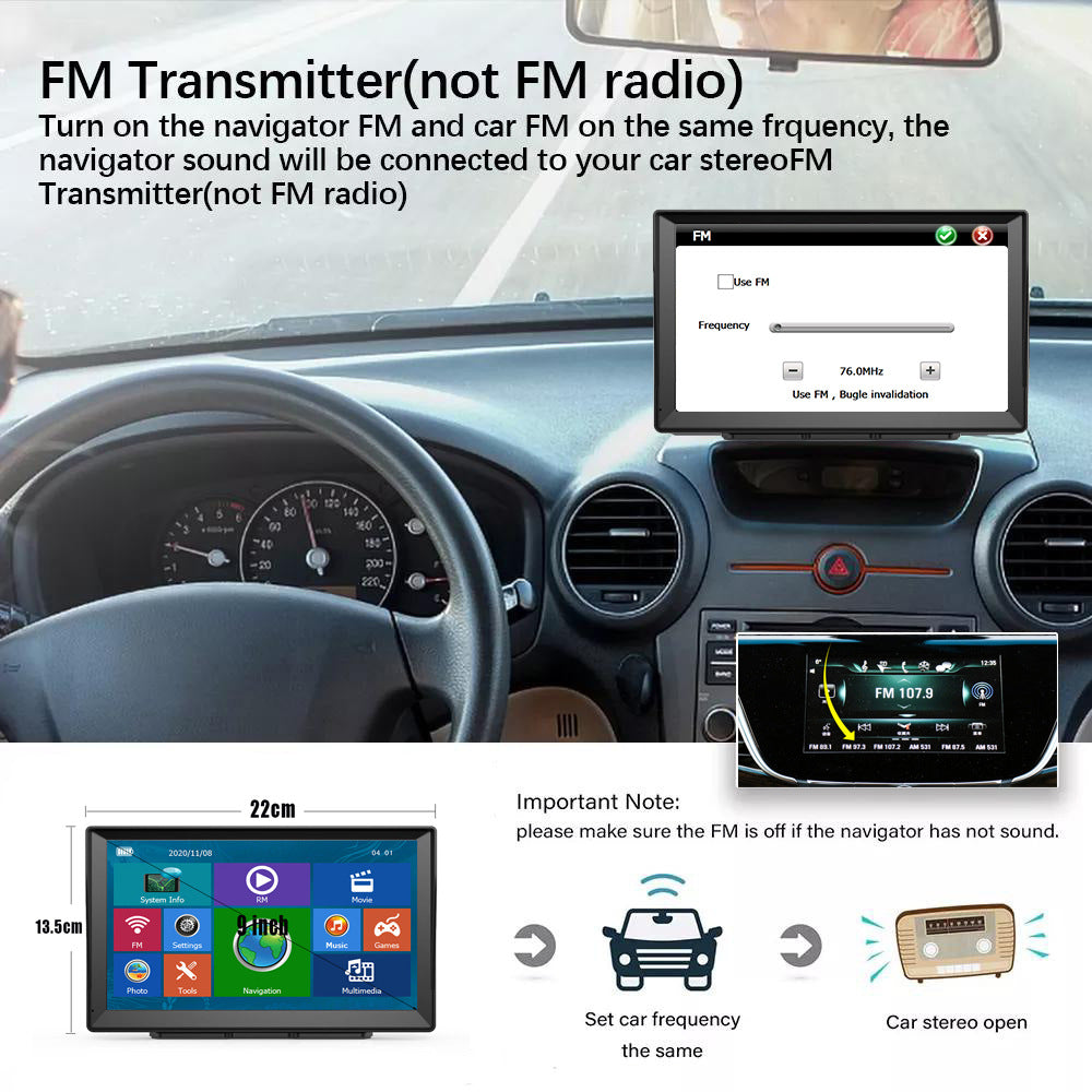 NOEIFEVO XT90 GPS-navigatie, 9-inch touchscreen met Europakaarten, 8GB ROM + 256MB RAM, meertalige ondersteuning, FM-transmissie, voor auto's/bestelwagens/vrachtwagens
