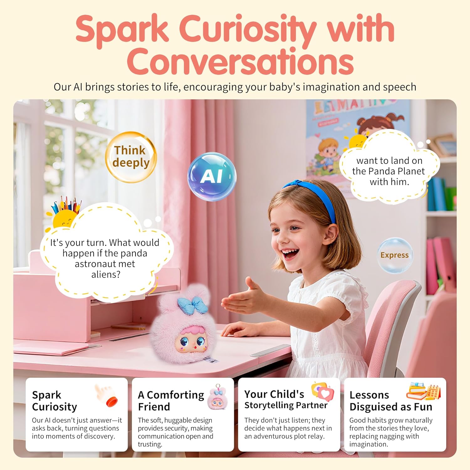 AI-gesteuertes Plüschtier mit ChatGPT – mehrsprachiger, emotionaler AI-Begleiter zum Kuscheln, interaktiver Lernassistent und Gedächtnistrainer für Kinder ab 3 Jahren, inklusive Eltern-App mit Chat-Zusammenfassung.