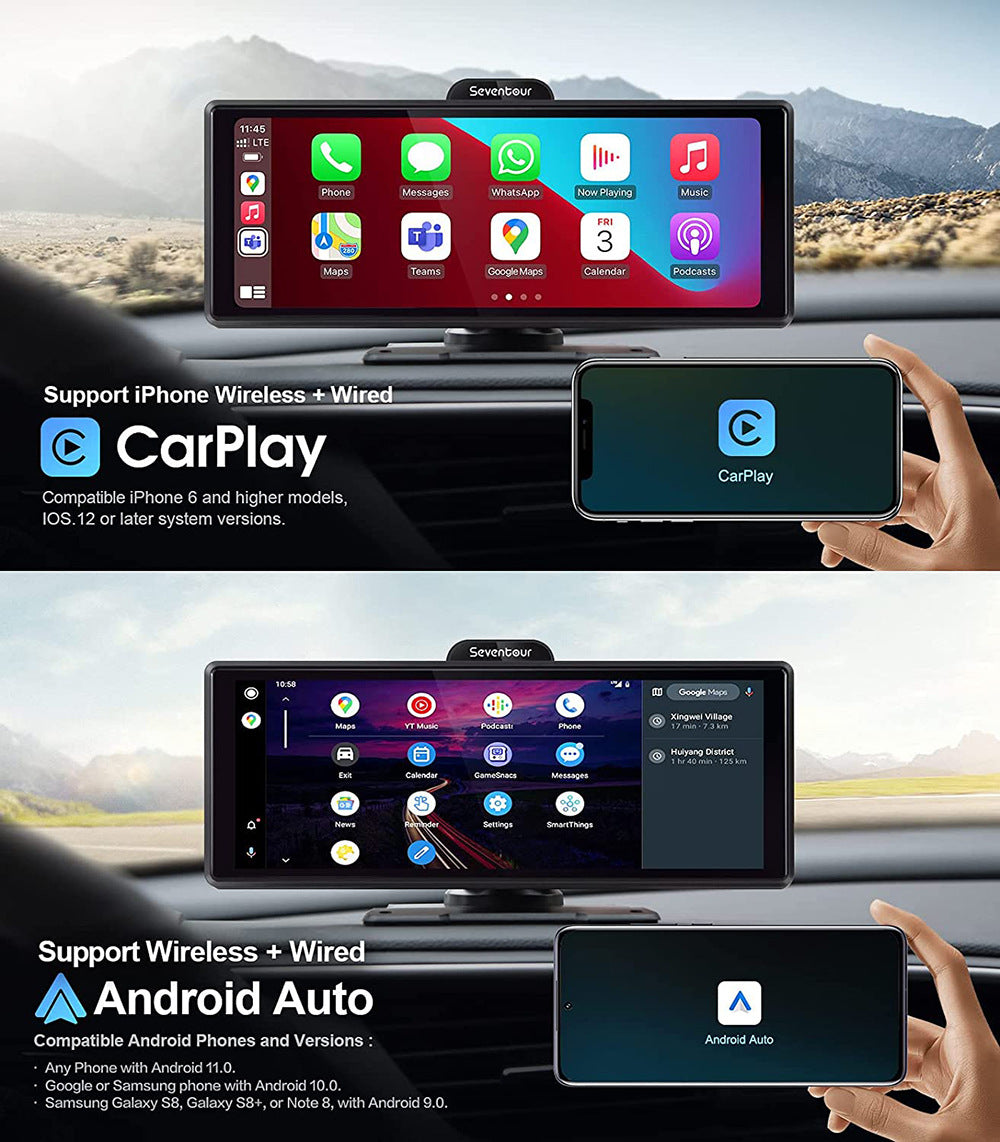 NOEIFEVO C200 10,26 Zoll CarPlay ekran, przenośne radio samochodowe kompatybilne z Apple CarPlay i Android Auto, ekran IPS dotykowy, 4K kamera samochodowa, 1080P kamera tylna, Siri, nawigacja GPS, Bluetooth, MirrorLink, FM