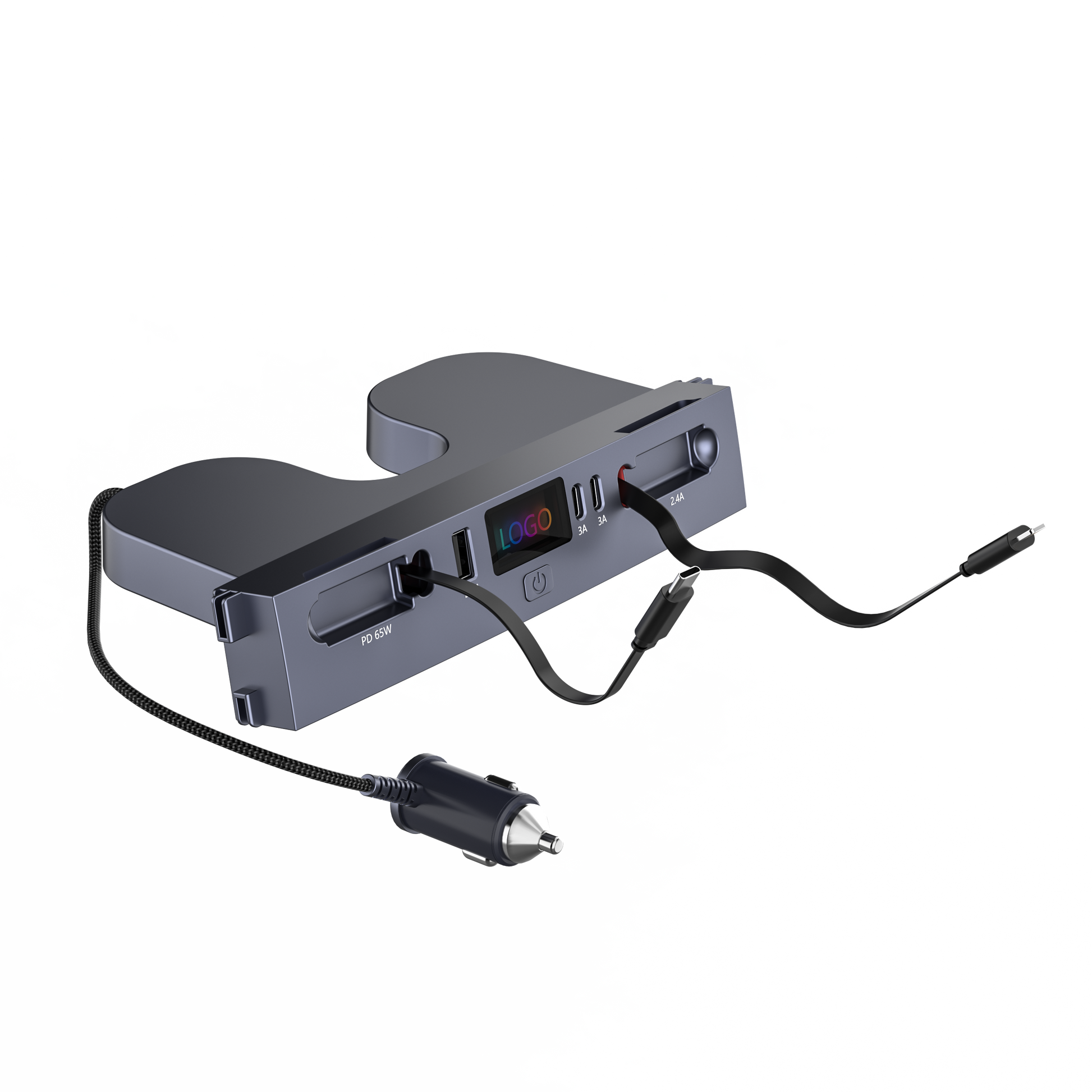 Hurtigoplader til midterkonsol – USB-C lade-dock & USB splitter hub, kompatibel med Tesla M3/Y (Highland 2024–2025 & Standard 2021–2024), intelligent adapter med strømlængdeforlænger