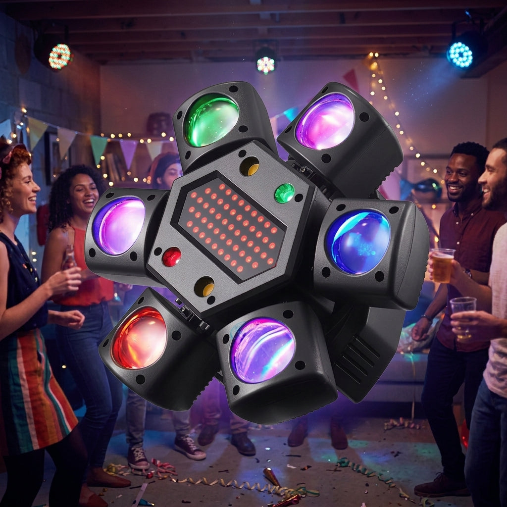 80W RGBW LED Moving Head Partylicht, 4-in-1 Mini Sechsarmiger Beam Strobe Effekt, DJ Bar Bühnenbeleuchtung mit Fernbedienung, DMX 512 Unterstützung