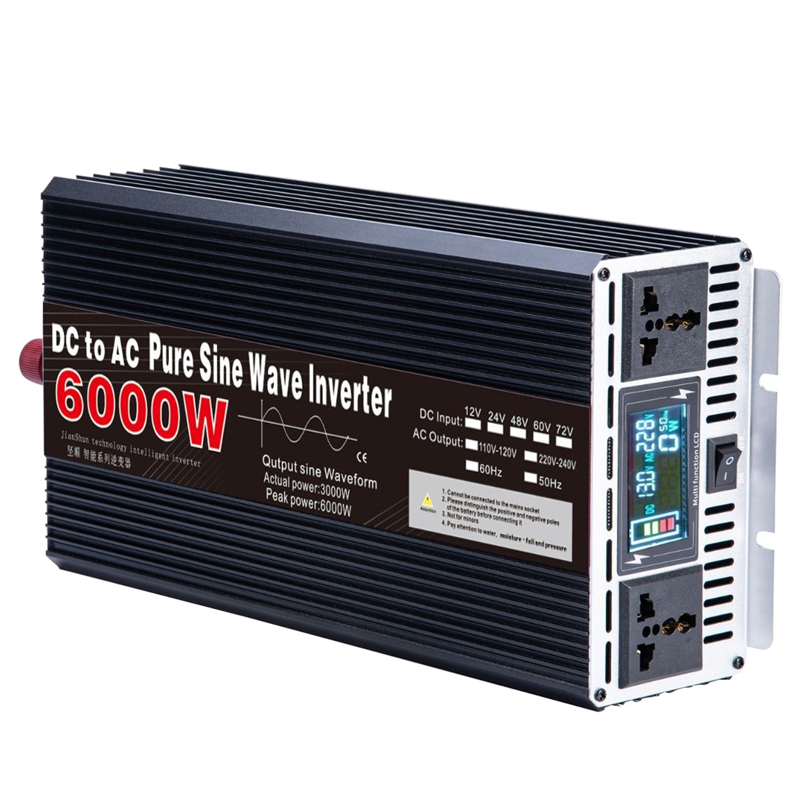 Kannettava teho 3000W 4000W 5000W 6000W 8000W Pure Sine Wave Inverter DC 24V AC 110V 220V jännitteen muunnin Auto Solar Inverter